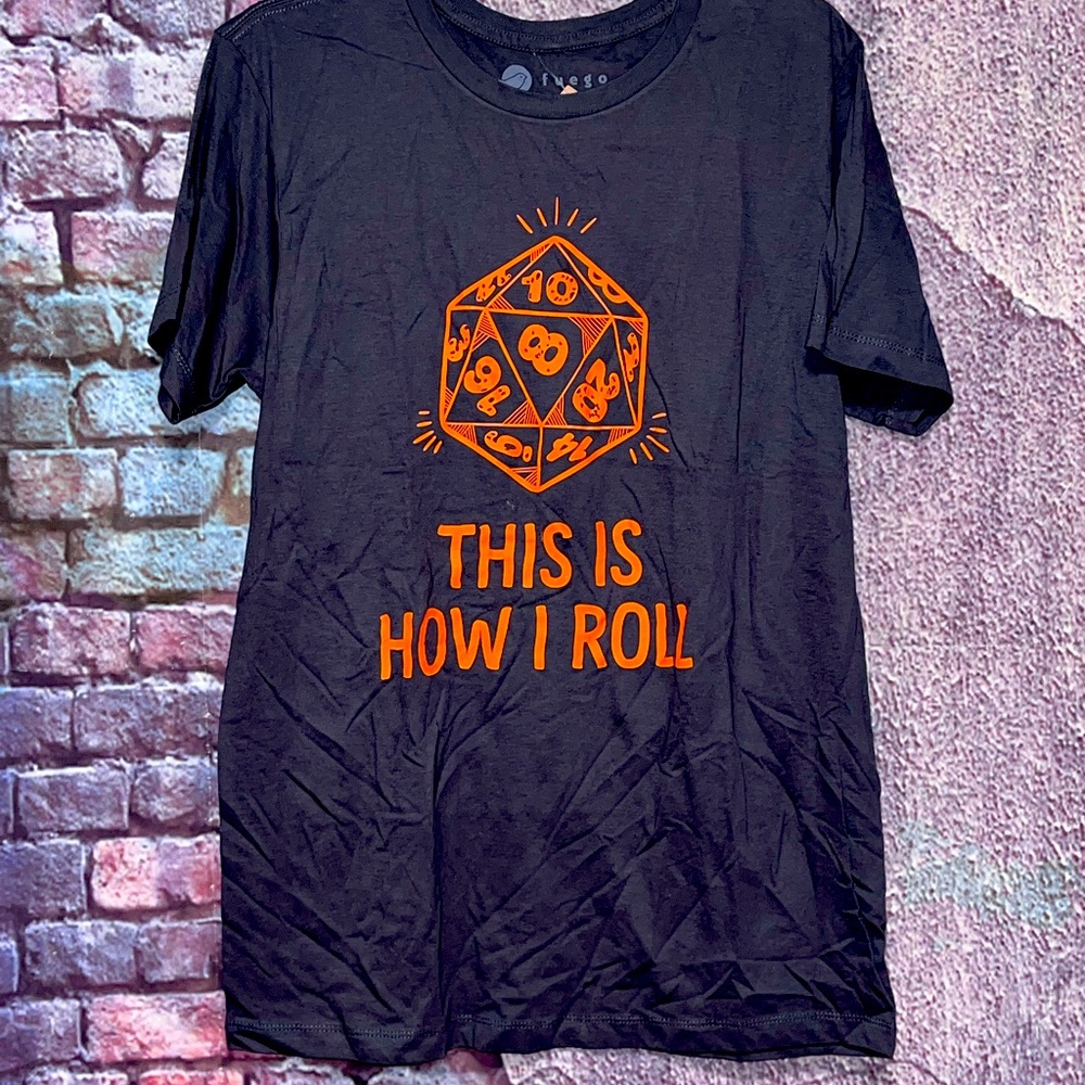 Fuego Dungeons & Dragons This is how I Roll Gray Tee Shirt Men's Size M NWT